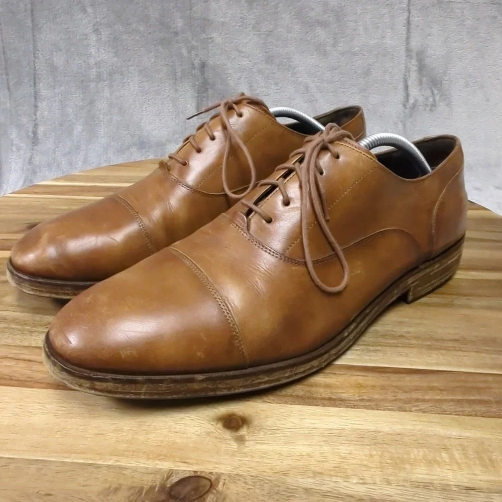 Cole Haan Harrison Mens Size 12 M Shoes Brown Leather Cap‎ Toe Lace Up Oxford